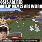 rhym | ROSES ARE RED, IMGFLIP MEMES ARE WEIRD | image tagged in they just disappeared,pewdiepie,minecraft,roses are red,rhymes | made w/ Imgflip meme maker