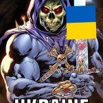 Skeletor stands with Ukraine plus flag