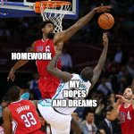 Basketball Denied | HOMEWORK MY HOPES AND DREAMS | image tagged in basketball denied | made w/ Imgflip meme maker