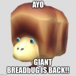Giant Breadbug | AYO; GIANT BREADbUG IS BACK!! | image tagged in giant breadbug | made w/ Imgflip meme maker