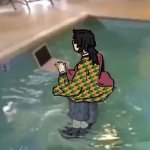 Tomioka with computer in water meme