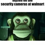 M O N K E | 7yr old me watching myself on the security cameras at walmart | image tagged in blank white template,toy story,memes,funny | made w/ Imgflip meme maker
