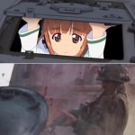Anime girl coming out of tank