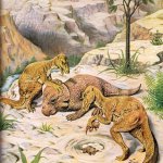 Velociraptors and protoceratops by Thomas Crosby.