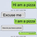 Texting messages blank | Hi this is 911; Hi am a pizza; Excuse me; YOUR DONE; I am a pizza; How do you have a phone; I stole it from someone and I also stole
There credit card; Alright we’re coming for you; YOU’RE DONE FOR; WHO’S AT MY DOOR | image tagged in texting messages blank,lol,memes | made w/ Imgflip meme maker
