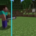 Steve with long iron sword killing pigs GIF Template