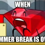 I hate school | WHEN; SUMMER BREAK IS OVER | image tagged in bfdi ruby crying | made w/ Imgflip meme maker