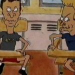 Beavis and Butthead holding in their laughter