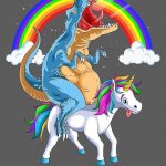 T-rex riding a unicorn meme