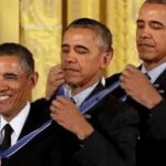 Three Obamas giving themselves medals