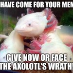 Your "not so average" army of axo"LOT"ls | WE HAVE COME FOR YOUR MEMES. GIVE NOW OR FACE THE AXOLOTL'S WRATH! | image tagged in dead memes week,memes i laughed at then vs memes i laugh at now | made w/ Imgflip meme maker