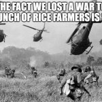 Veitnam war | THE FACT WE LOST A WAR TO A BUNCH OF RICE FARMERS IS SAD | image tagged in veitnam war | made w/ Imgflip meme maker