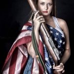 Patriotic woman American flag rifle m1 Garand