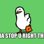 Imma stop u right there | IMMA STOP U RIGHT THERE | image tagged in imma stop u right there,memes,funny,duck | made w/ Imgflip meme maker