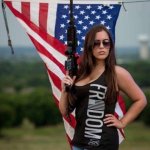 Freedom patriotic sexy woman rifle gun flag meme