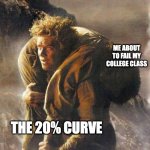 Sam Carrying Frodo | ME ABOUT TO FAIL MY COLLEGE CLASS; THE 20% CURVE | image tagged in sam carrying frodo | made w/ Imgflip meme maker