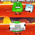 Gelatin's Book of Facts | WELL HERES SOME FACTS TOP 5 BEST SUCKS! | image tagged in gelatin's book of facts | made w/ Imgflip meme maker