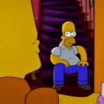 Homer sitting in stair case bart entering door