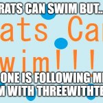 Get Off My Lawn!!!!!!!!!!! | RATS CAN SWIM BUT... SOME ONE IS FOLLOWING ME HELP STOP HIM WITH THREEWITHTEN AWAY! | image tagged in rats can swim,threewithten | made w/ Imgflip meme maker