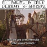 it looked so hard to do | GRADE 4 ME WATCHING MY TEACHER MIX BAKING SODA AND VINEGAR | image tagged in who are you so wise in the ways of science,funny,memes,fun,science | made w/ Imgflip meme maker