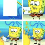 SpongeBob throwing paper in the fire meme