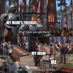 DUNKEH! | MY MOM'S FRIENDS; MY MOM; ME | image tagged in well i've got a talking donkey | made w/ Imgflip meme maker