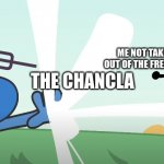 Sorry mom | ME NOT TAKING THE CHICKEN OUT OF THE FREEZER AFTER 3 HOURS; THE CHANCLA; MY MOM | image tagged in paused bfb | made w/ Imgflip meme maker