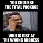 Total package | YOU COULD BE THE TOTAL PACKAGE WHO IS JUST AT THE WRONG ADDRESS | image tagged in blank | made w/ Imgflip meme maker
