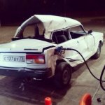Broken Lada Car at petrol station template