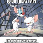 Pinky and the brain | WHAT ARE GOING TO DO TODAY PAPY THE SAME THING WE DO EVERY DAY TRY TO TAKE OVER THE WORLD. I HAVE A PLAN LETS DO IT THROUGH EBAY! | image tagged in pinky and the brain | made w/ Imgflip meme maker