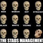 skulls meme | THE STADS MANAGEMENT | image tagged in skulls meme | made w/ Imgflip meme maker