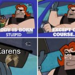Only karens will disagree | Karens | image tagged in no one is born stupid | made w/ Imgflip meme maker