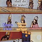 Sumerian boardroom meeting | What shall do for water? make a movement; Between ethopia and Egypt; Create a war | image tagged in sumerian boardroom meeting | made w/ Imgflip meme maker