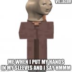 villager | VILLAGUR; ME WHEN I PUT MY HANDS IN MY SLEEVES AND I SAY HMMM | image tagged in villager | made w/ Imgflip meme maker