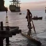 Jack sparrow stepping onto dock meme