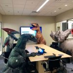 DINOSAUR OFFICE MEETING | PALIENTOLOTHISTS; ON HALLOWEEN | image tagged in dinosaur office meeting | made w/ Imgflip meme maker