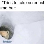 volume bar be like.. | Me: *Tries to take screenshot*; Volume bar: | image tagged in bonjour bear | made w/ Imgflip meme maker