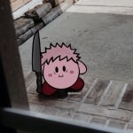 Itadori as kirby with a knife by your window from jujutsu kaisen template