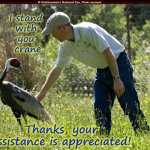 Crane and zookeeper | I stand 
with 
you 
crane; Thanks, your assistance is appreciated! | image tagged in walnut with her zookeeper,ukraine,defense,resistance,invasion,birds | made w/ Imgflip meme maker