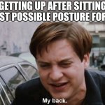 My back | ME GETTING UP AFTER SITTING IN THE WORST POSSIBLE POSTURE FOR HOURS | image tagged in my back | made w/ Imgflip meme maker