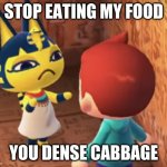 dense cabbage | STOP EATING MY FOOD; YOU DENSE CABBAGE | image tagged in communist scum | made w/ Imgflip meme maker