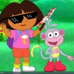 Dora Showing Boots The Knife | image tagged in boots smiling,dora the explorer,hello neighbor,hello piggy,roblox hello neighbor | made w/ Imgflip meme maker