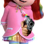 Rainbow Ruby with a handgun