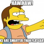 Nelson Muntz haha | HAW HAW! ROCKS ARE SMARTER THAN FLAT EARTERS | image tagged in nelson muntz haha | made w/ Imgflip meme maker