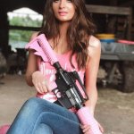 Attractive Beautiful Brunette Woman AR-15 Rifle Patriotic meme