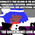 LOOK AN ASEXUAL MEME | SEXUALITE'S THAT BELONG IN THE ACE SPEC GAMESEXUAL FIRESEXUAL ANIMESEXUAL POOPSEXUAL FOODSEXUAL AND GUILTSEXUAL LOVE NOODLE; LOOK AT THE QUEER MEME! LOOK AT IT 😲 | image tagged in memes | made w/ Imgflip meme maker