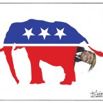 The Republican elephant run from the wrong end by Donald Trump meme