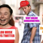 Elon Musk buys Twitter vs. Truth Social flame-out meme