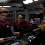 Captain Janeway, Chakotay and Tuvok