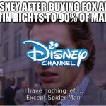 This is in the house of mouse | DISNEY AFTER BUYING FOX AND GETTIN RIGHTS TO 90% OF MARVEL | image tagged in i have nothing left except spider-man | made w/ Imgflip meme maker